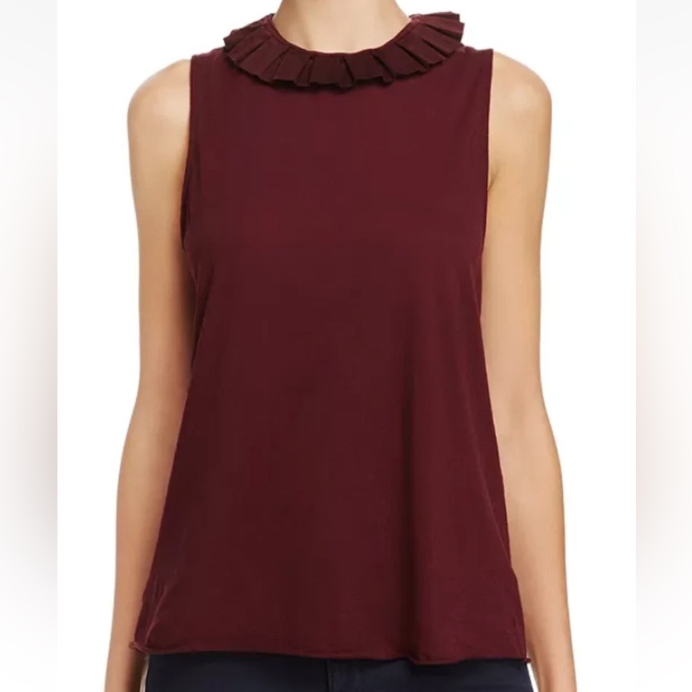 AG Fae Ruffle Collar Cotton Tank in Deep Currant Size Small